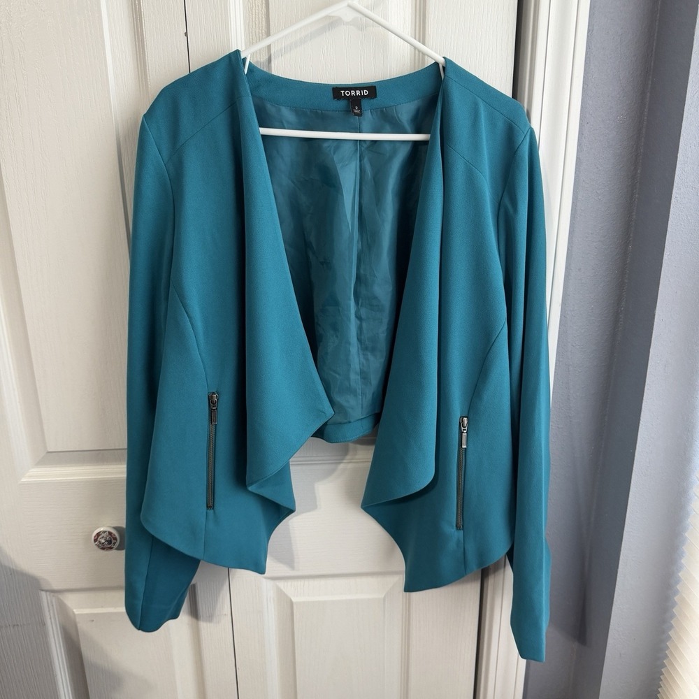 Torrid Teal Draped Blazer Women's Size 2X Business Office Formal Boho Preppy